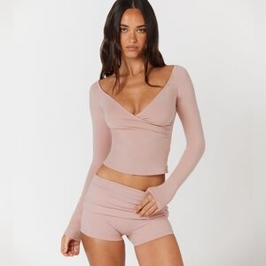 CSB - Off Shoulder Wrap Long Sleeve Top - Dusty Pink